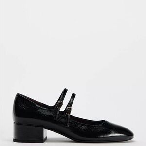 Zara Black Double-Strap Patent Block Heel Mary Jane
